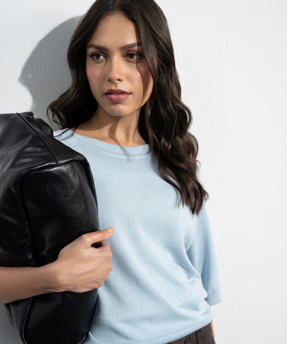 Women's Western Blue Short Sleeve Summer Knit Top