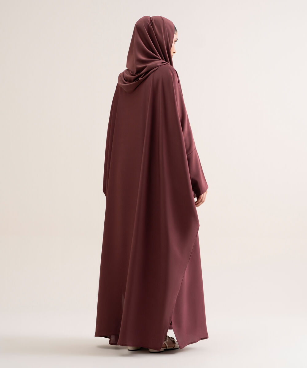 Women's Polyester Brownish Mauve Kaftan Abaya Set