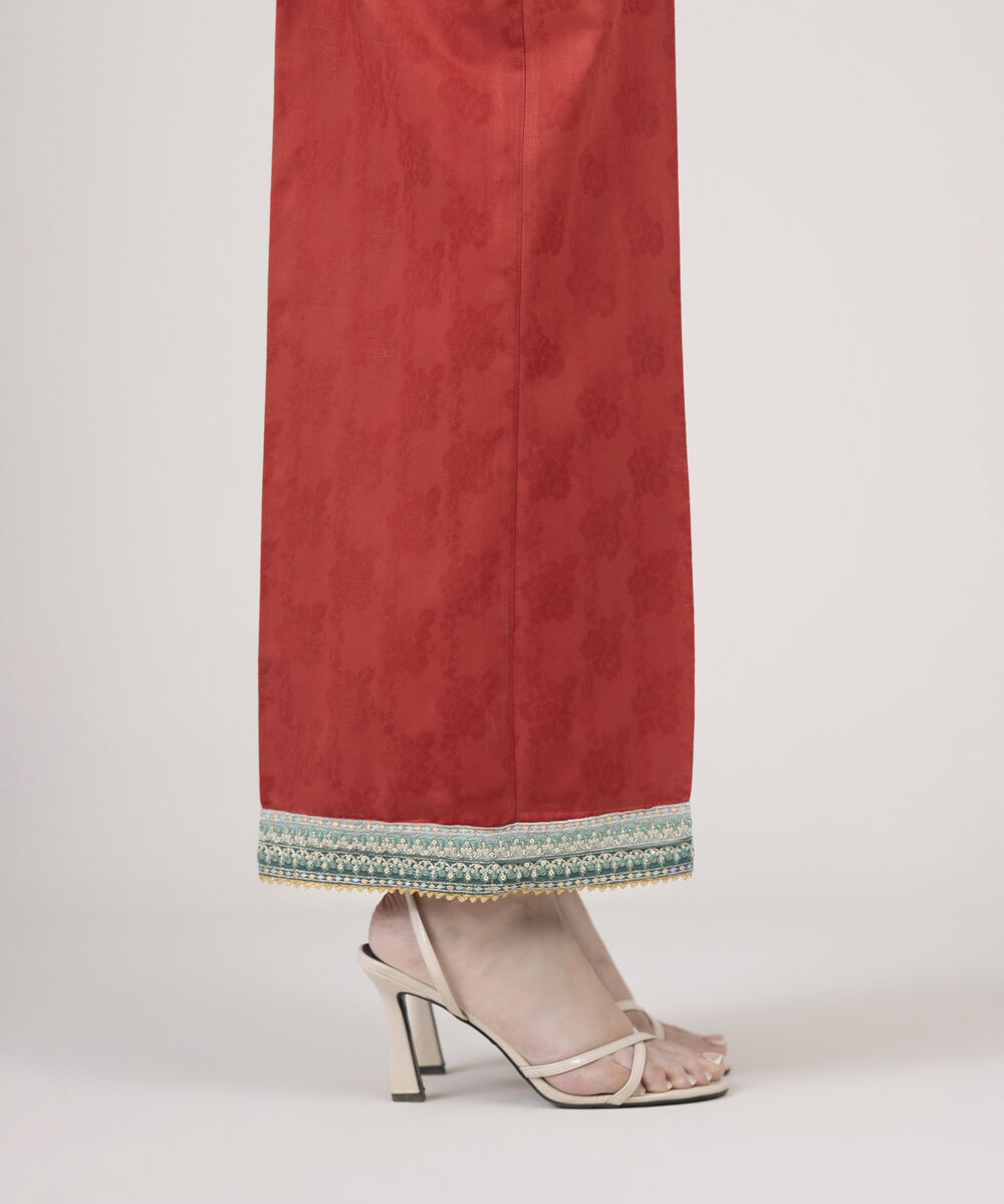 Women's RTW Self Jacquard Embroidered Red Culottes