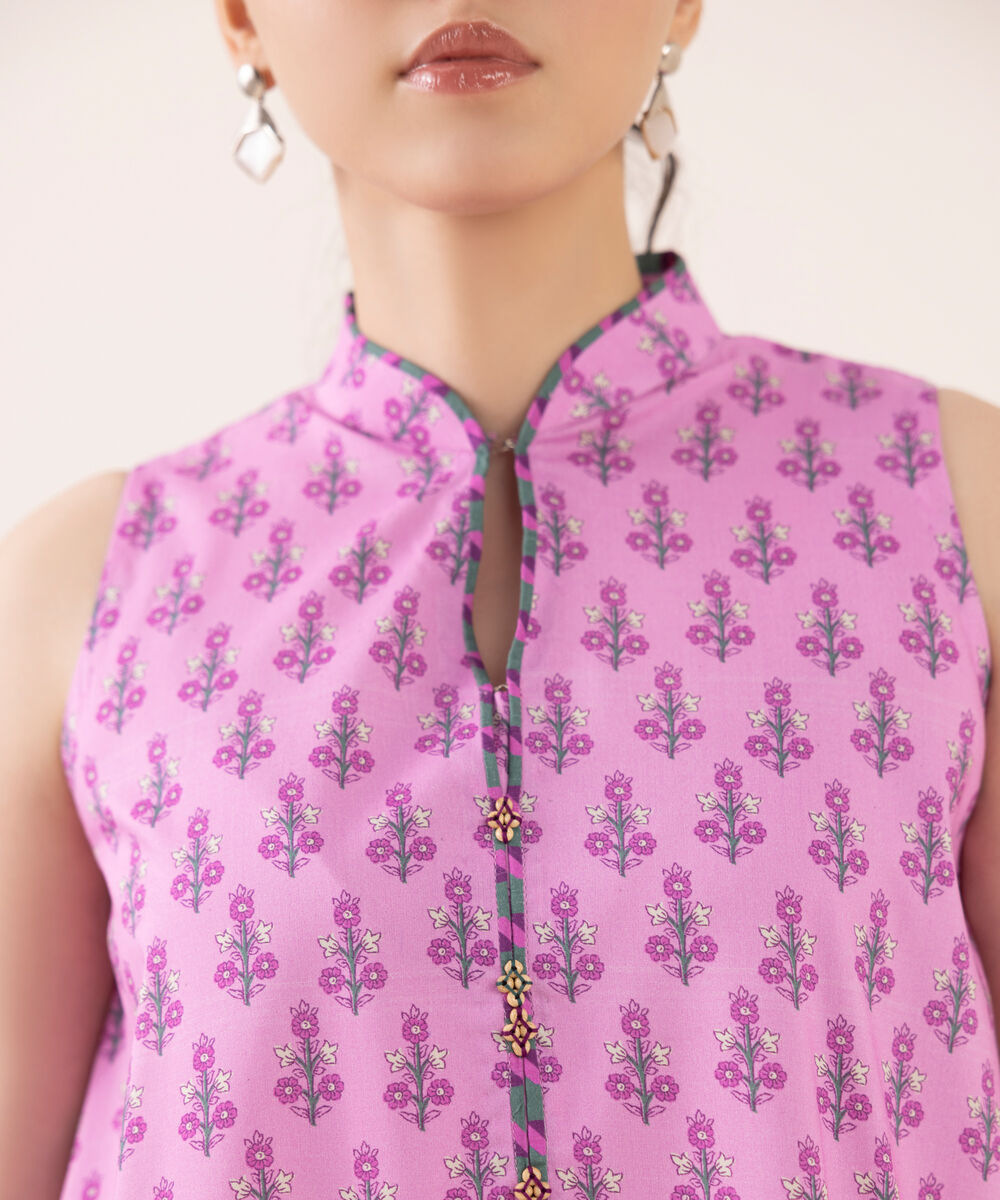 Women's Unstitched Arabic Lawn Printed Pink 3 Piece Suit