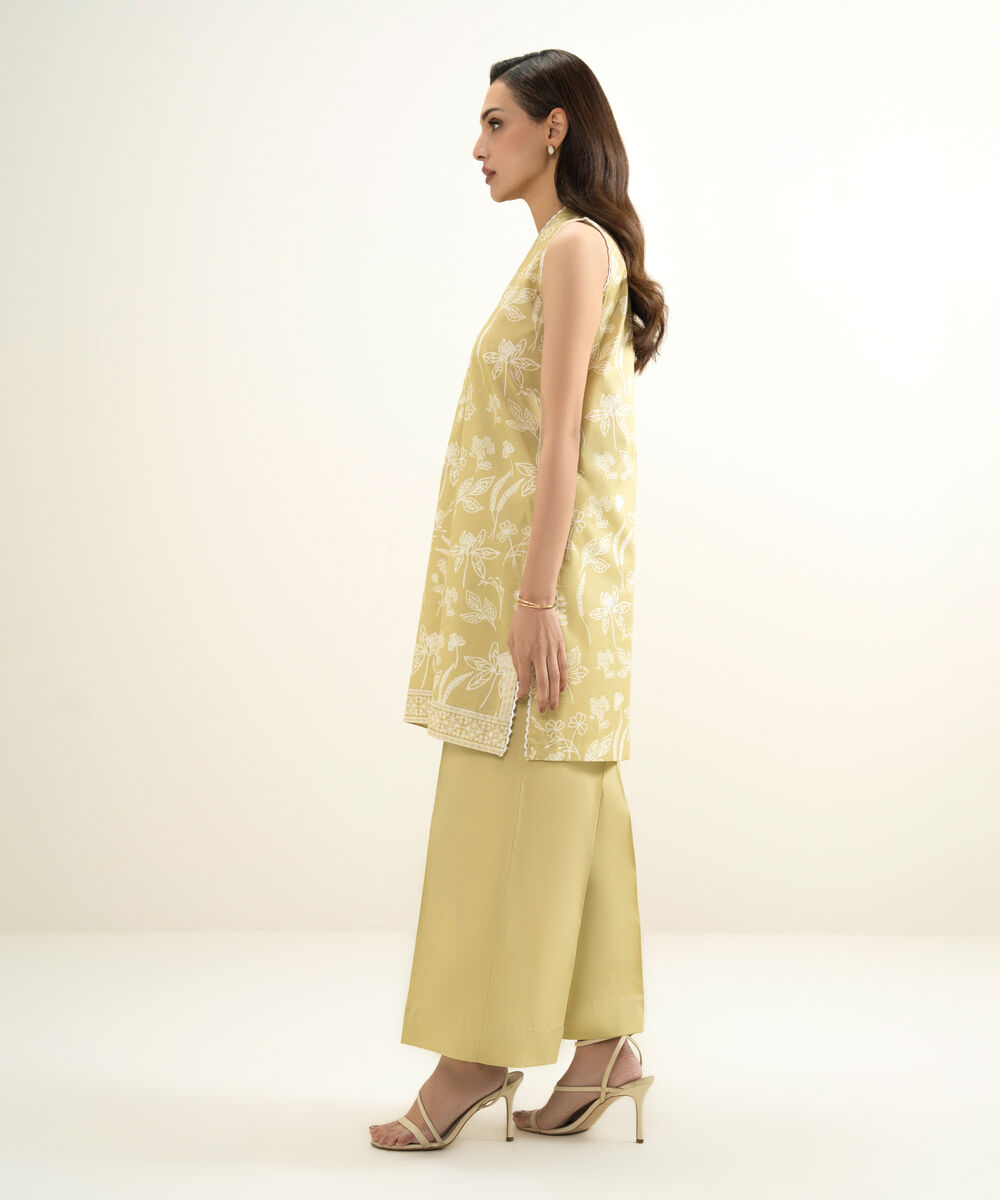 Women's Unstitched Lawn Printed Yellow 2 Piece Suit