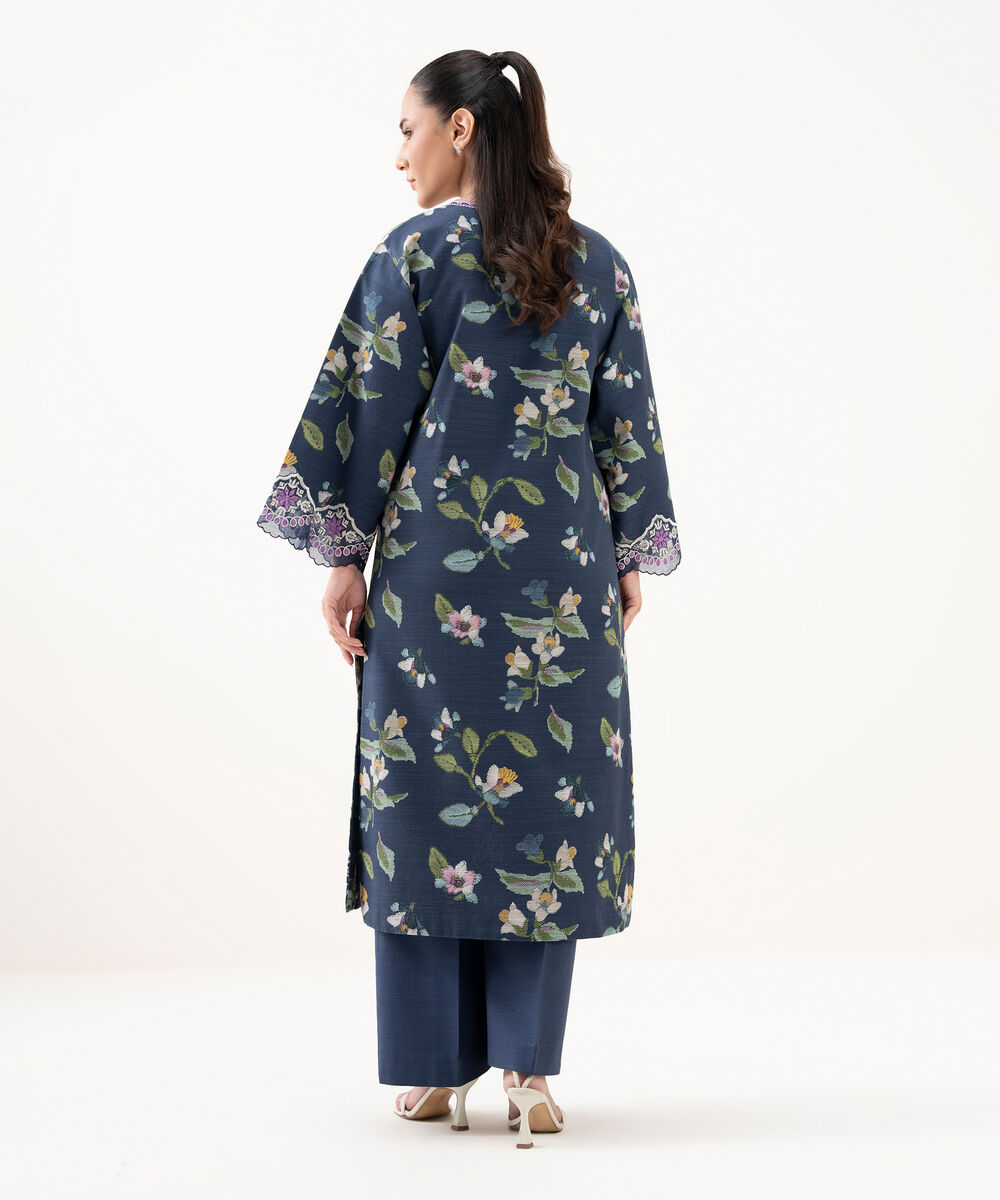 Women's Unstitched Lawn Embroidered Blue 2 Piece Suit