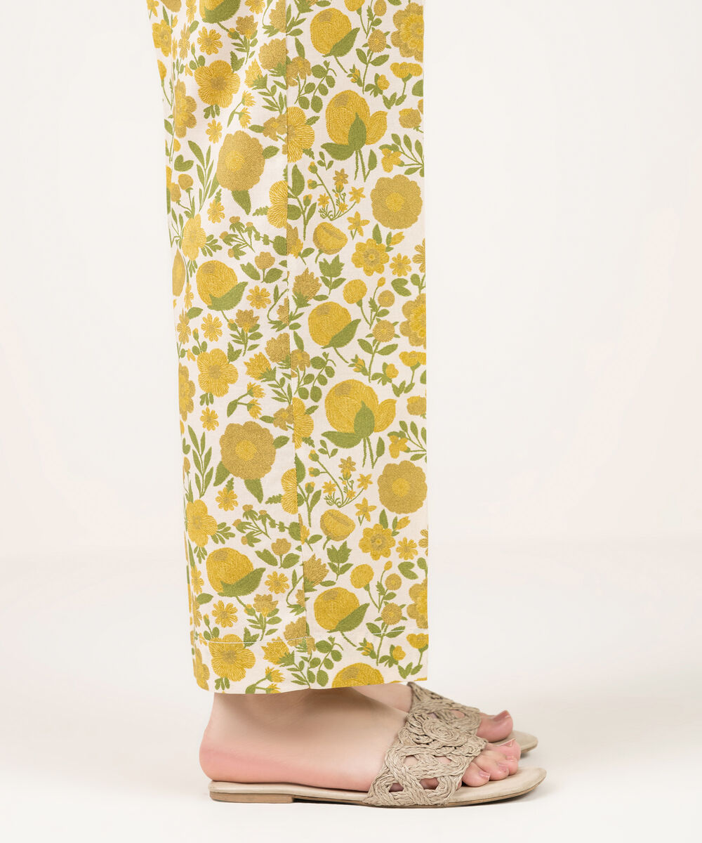 Women's RTW Cambric Printed Yellow Straight Pants