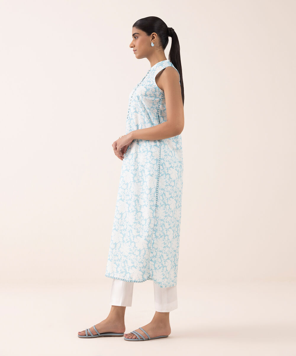 Women's Unstitched Lawn Printed Blue Shirt