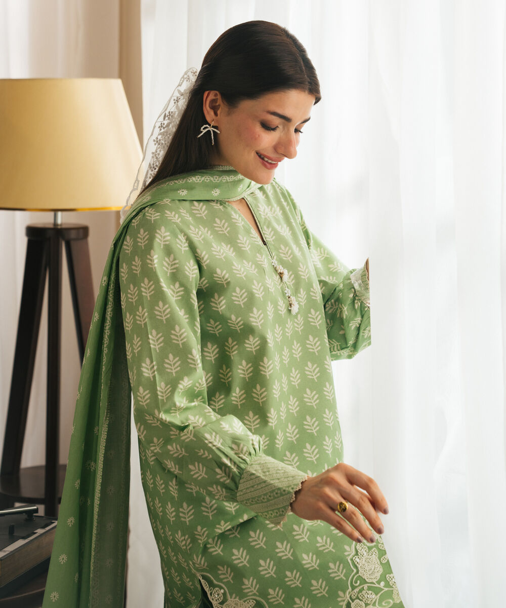 Women's Unstitched Lawn Embroidered Light Pistachio 3 Piece Suit