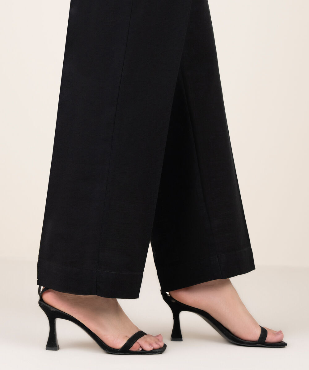 Women's RTW Khaddar Solid Black Straight Pants