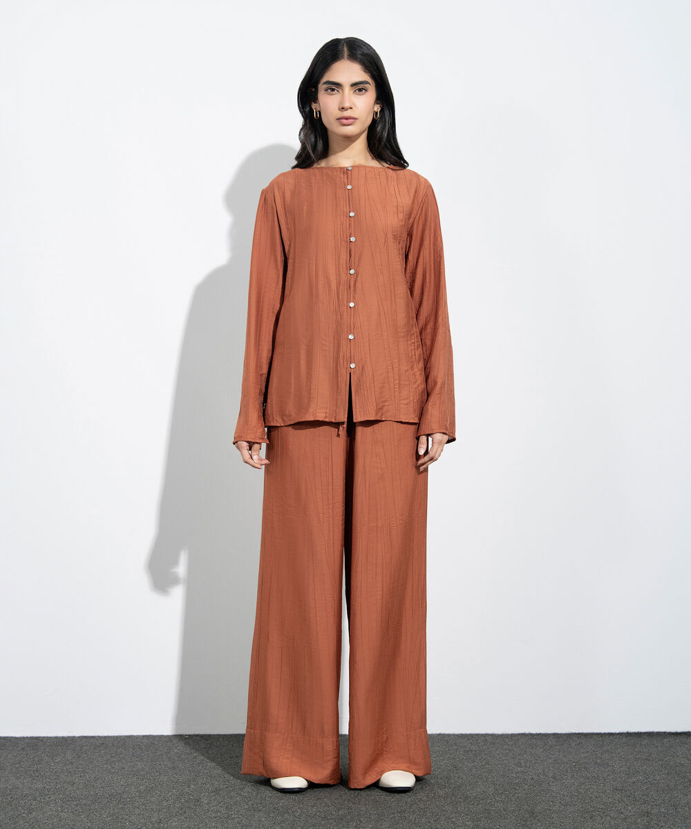 Women's Western Rust Slash Neck Textured Top