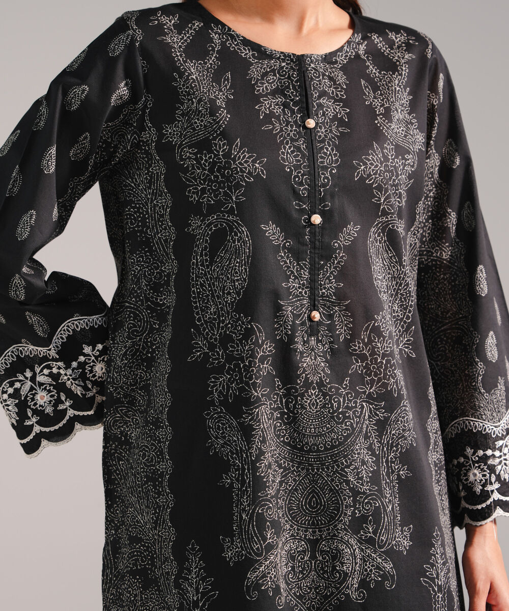 Women's RTW Lawn Embroidered Black 2 Piece Suit