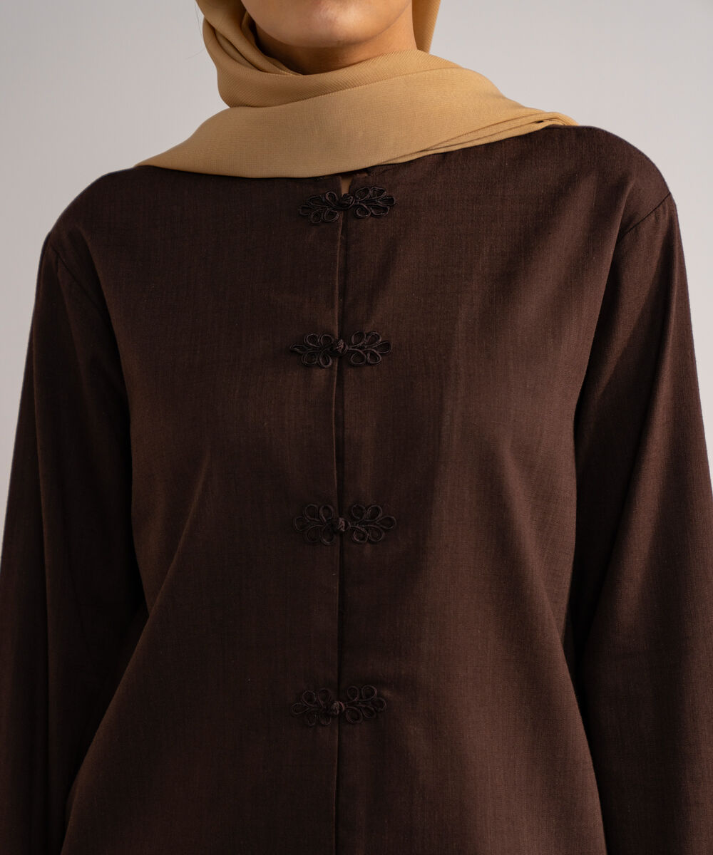 Women's Brown Mandarin Top