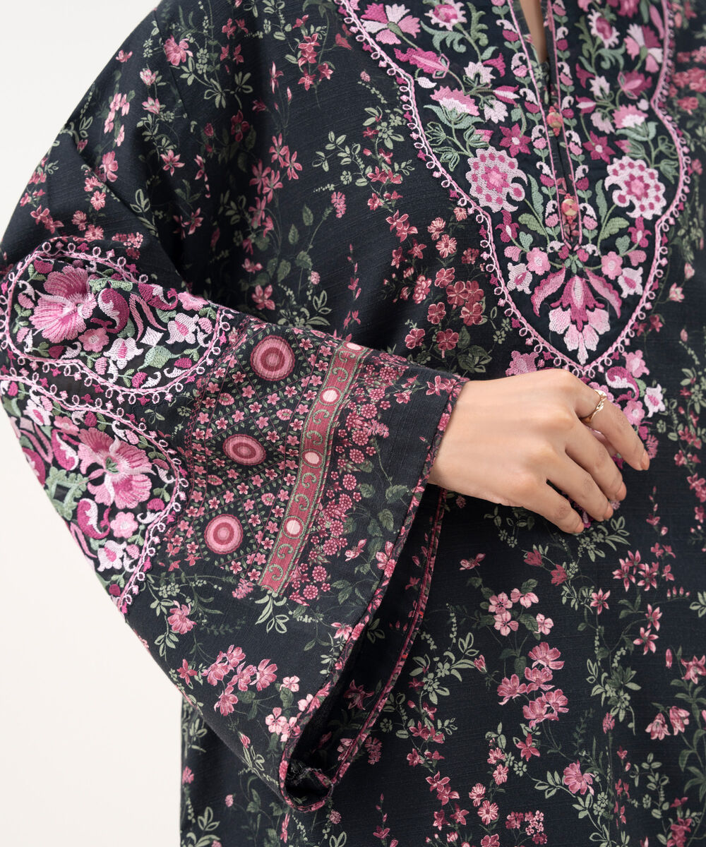 Women's Unstitched Lawn Embroidered Black 2 Piece Suit