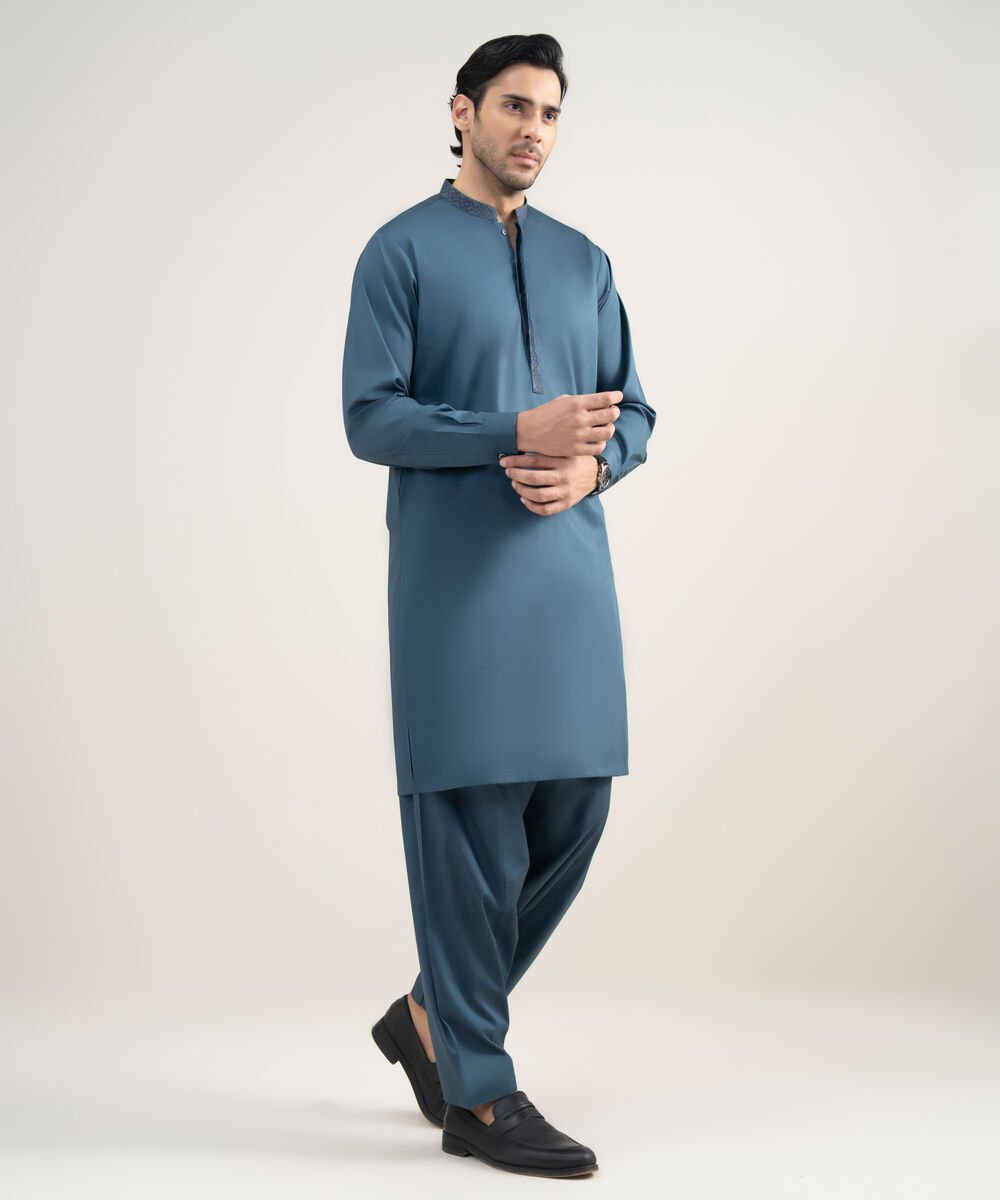 Men's Stitched Premium Cotton Teal Suit