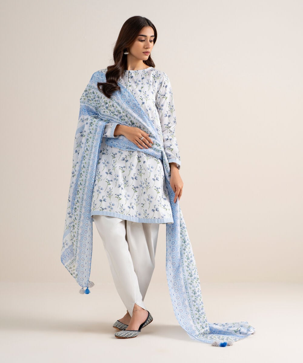 Women's Unstitched Zari Lawn Printed Off White