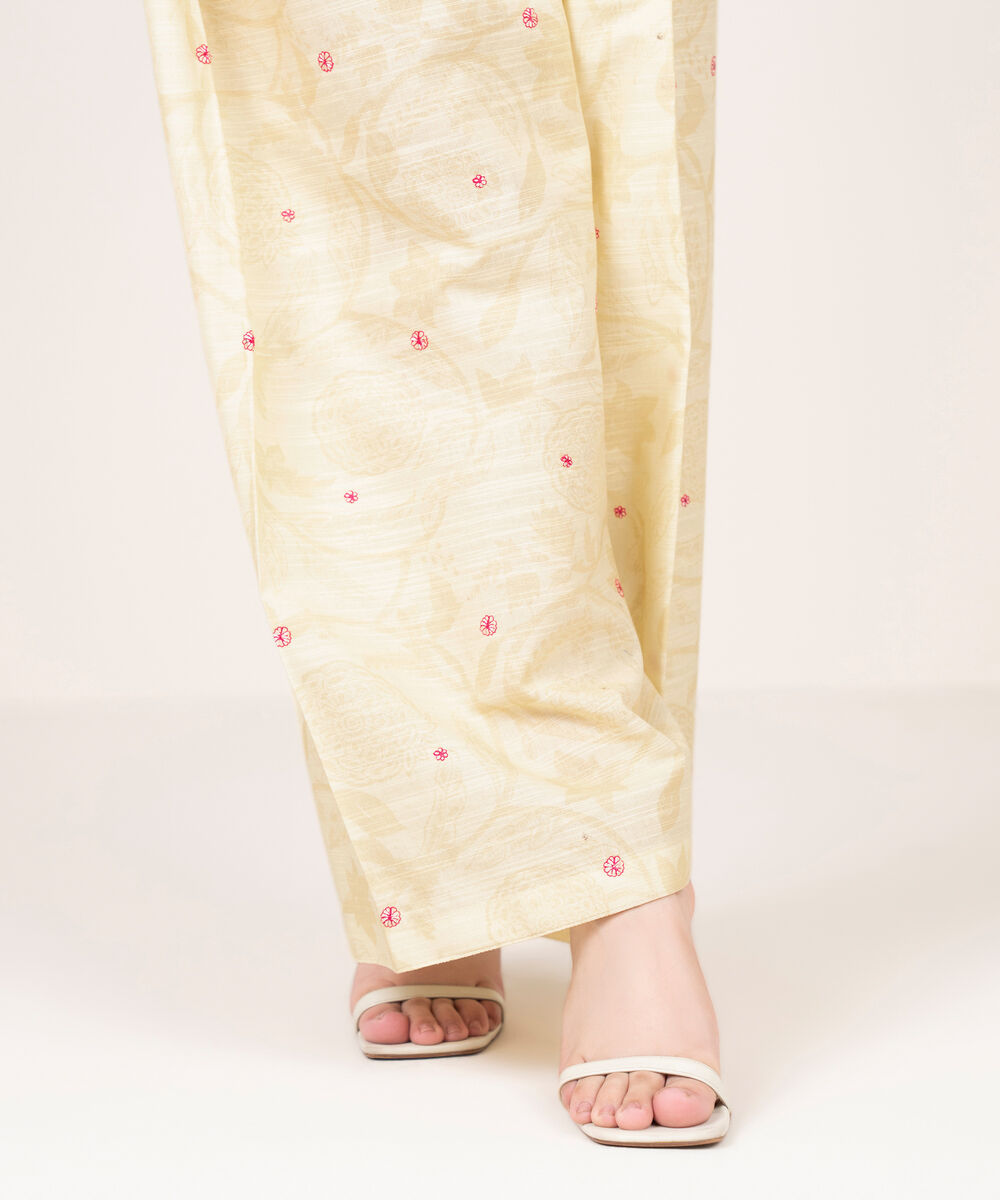 Women's RTW Light Khaddar Embroidered Pale Yellow Shalwar