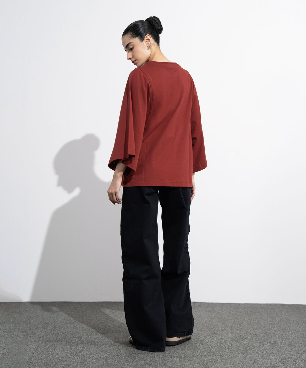 Women's Western Wear Maroon Oversized Jersey T-Shirt