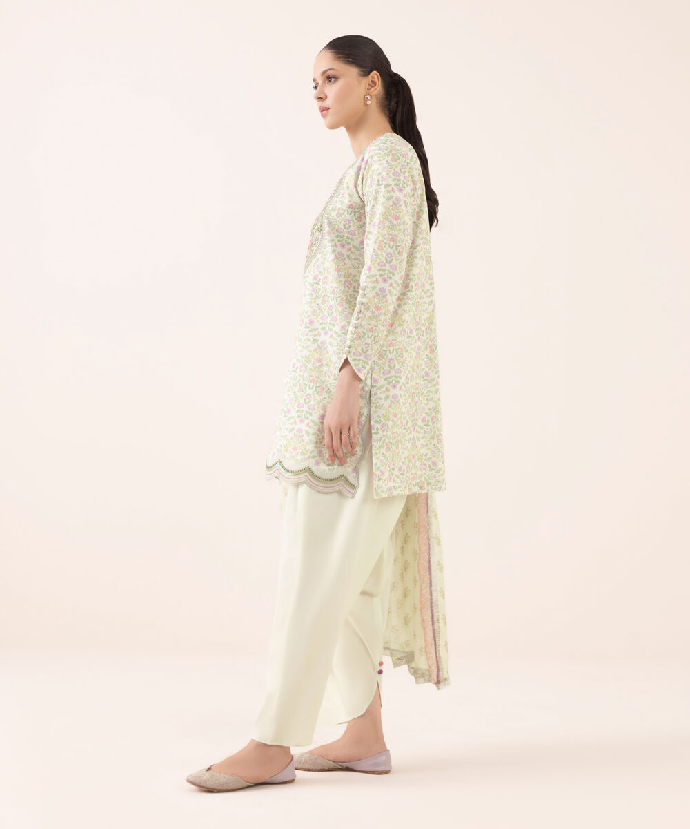 Women's Unstitched Cotton Embroidered Multi Three Piece Suit