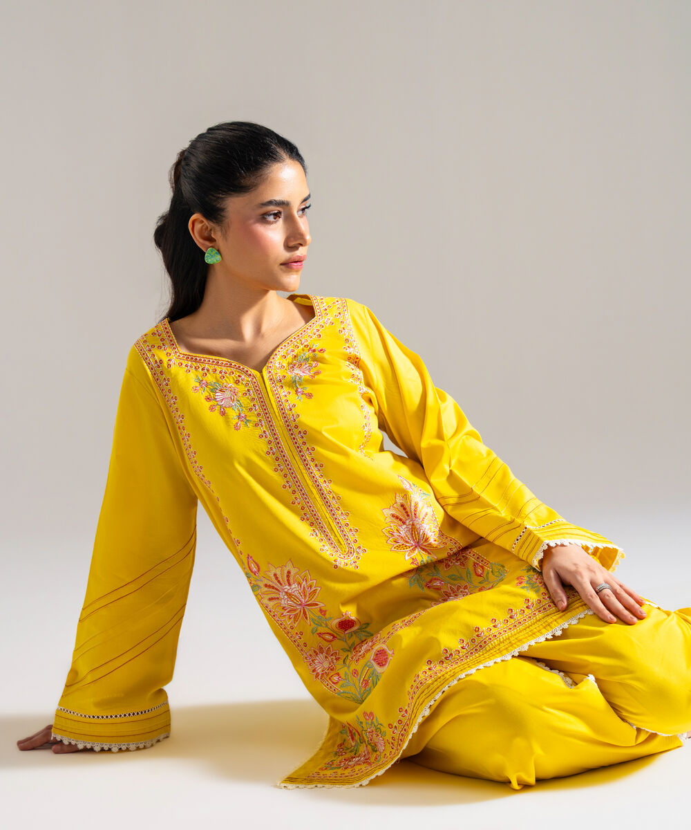 Women's RTW Lawn Embroidered Yellow 2 Piece Suit