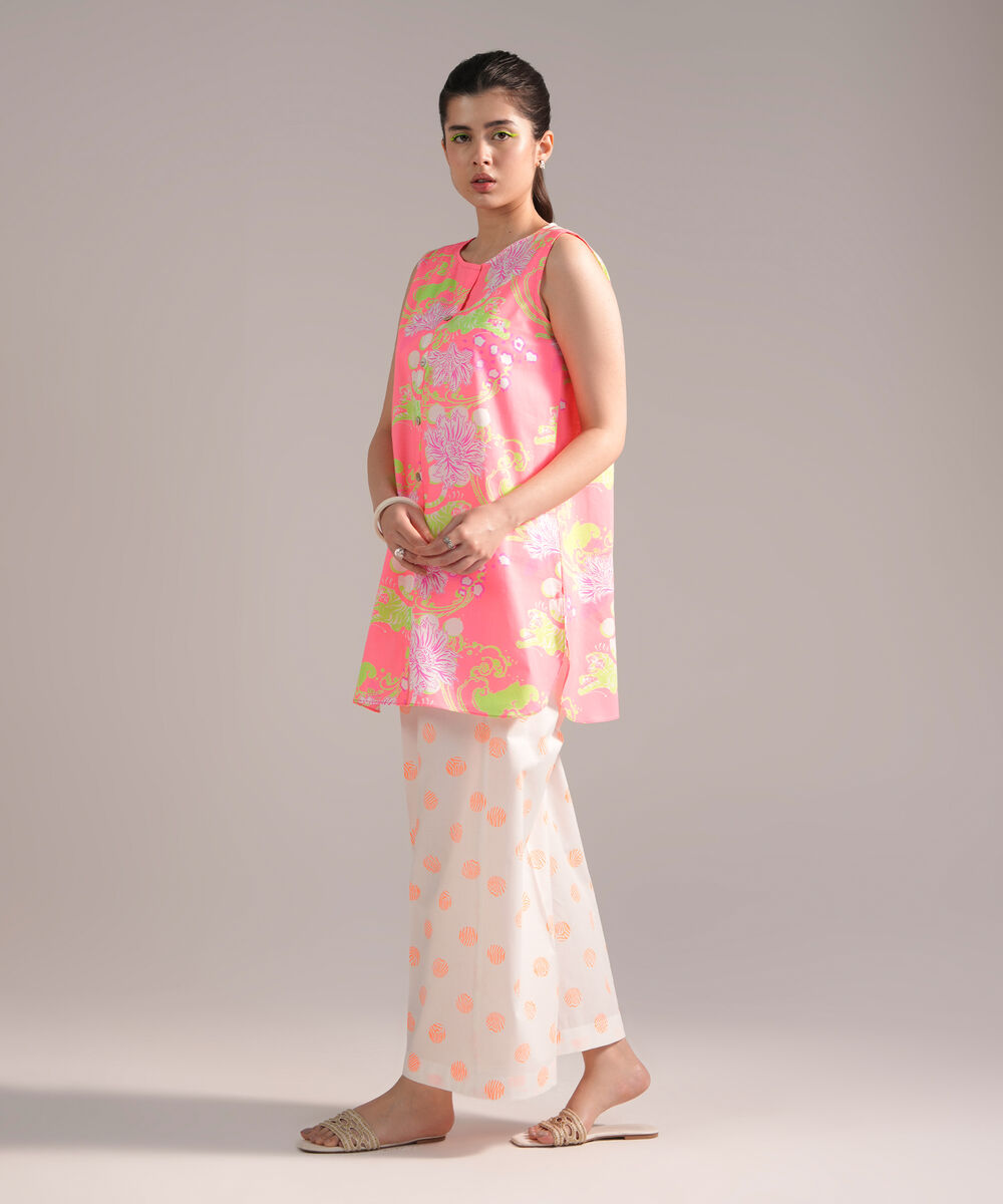 Women's RTW Dobby Printed Neon Pink 2 Piece Suit