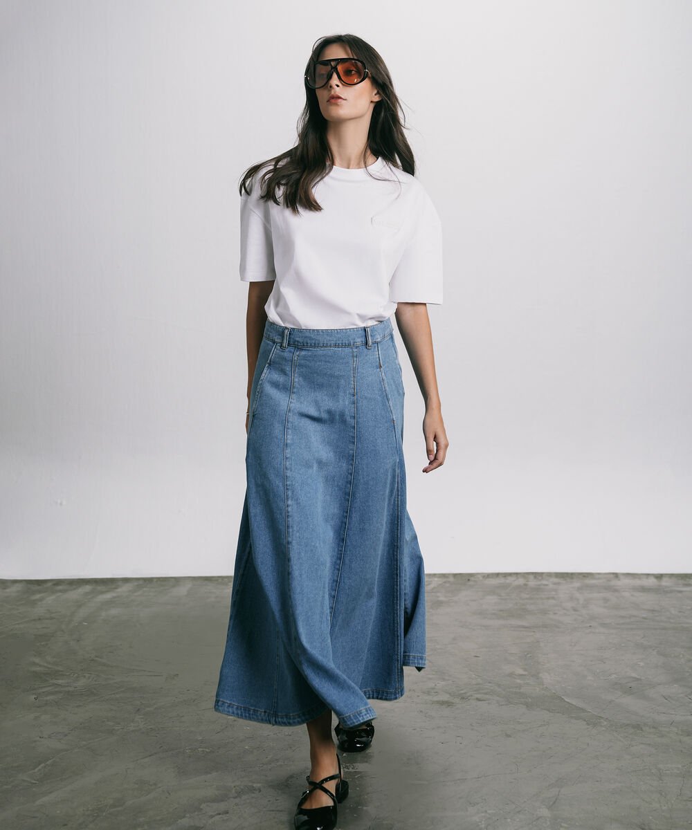 Women's Western Wear Light Wash Panelled Denim Skirt