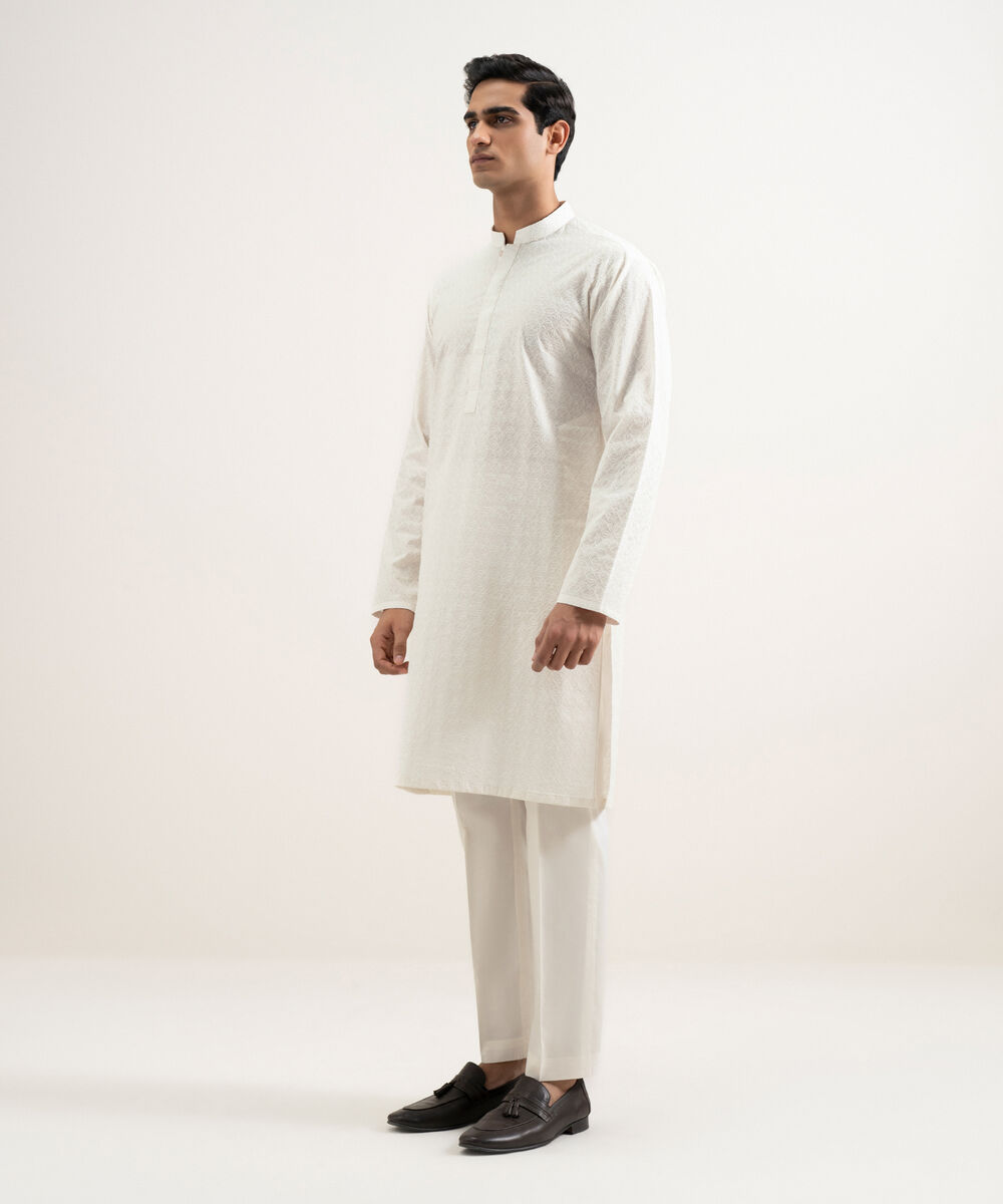Men's Stitched Cream  Kurta Trouser