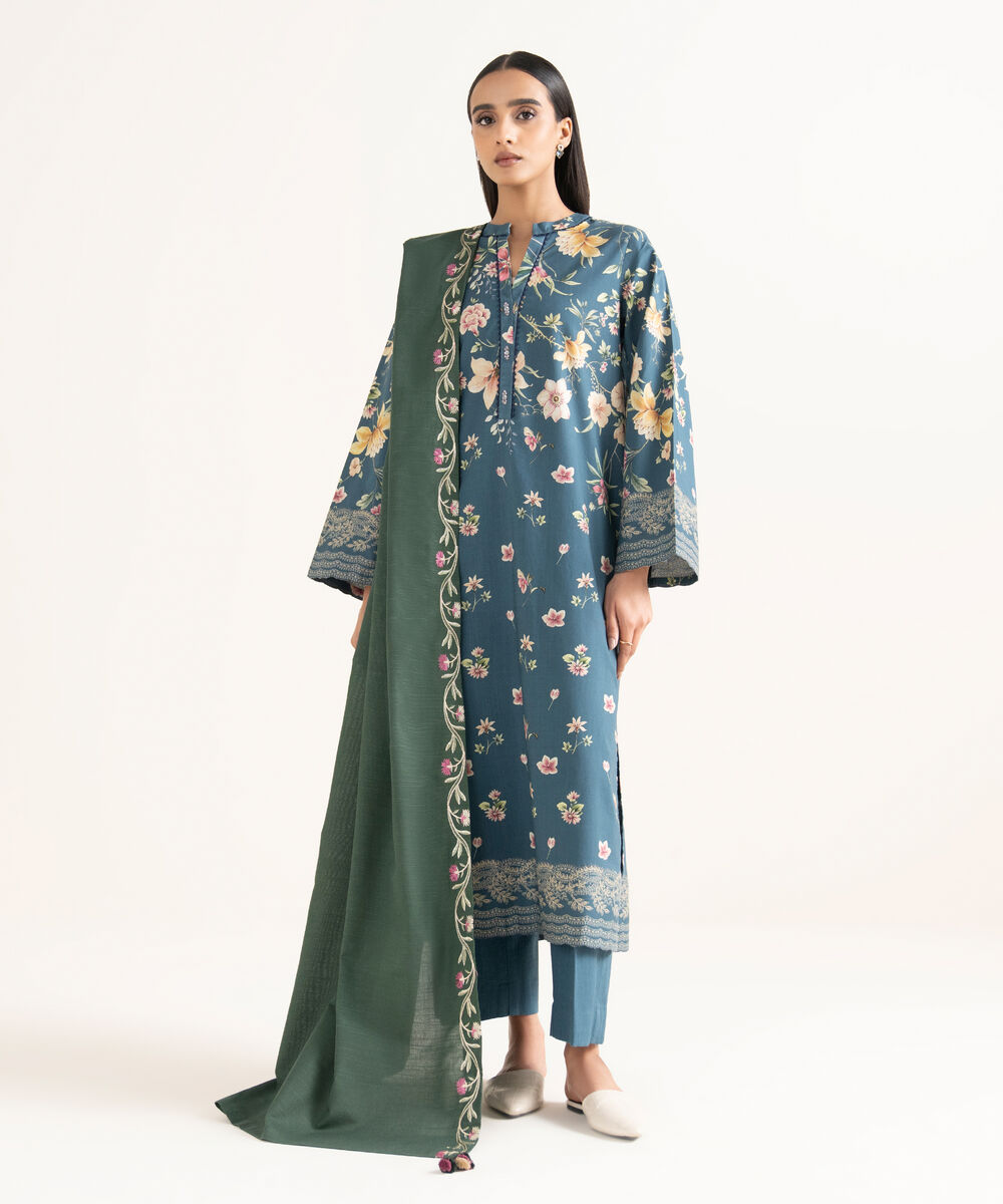 Women's Unstitched Cross Hatch Embroidered Light Peach 3 Piece Suit