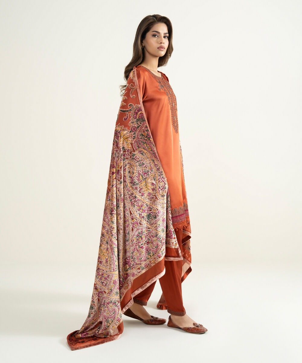 Women's Unstitched Blended Satin 3 Piece Suit