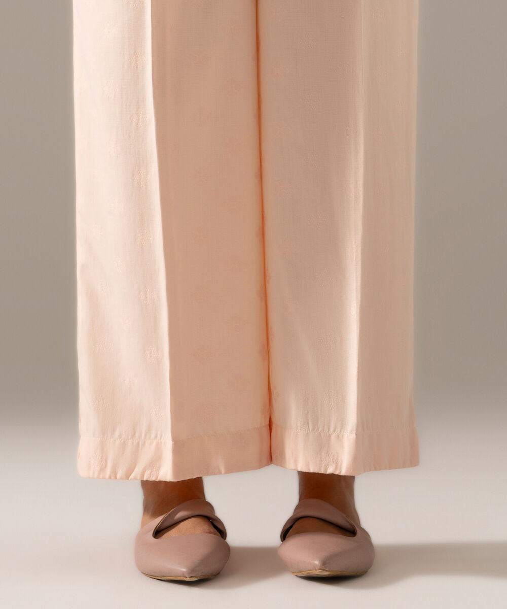 Women's RTW Poly Viscose Jacquard Solid Pink Culottes