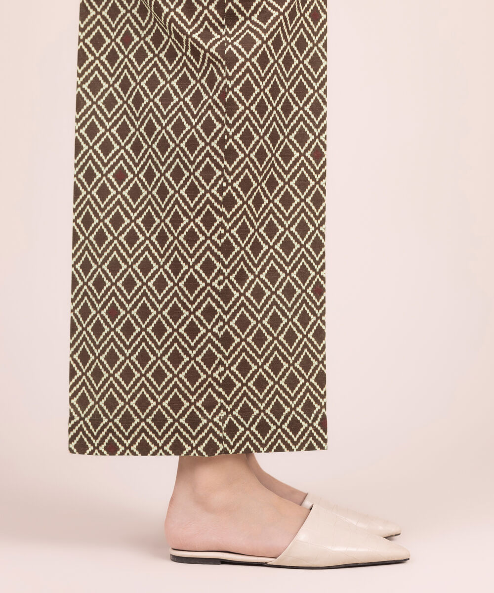 Women's RTW Khaddar Printed Brown Culottes