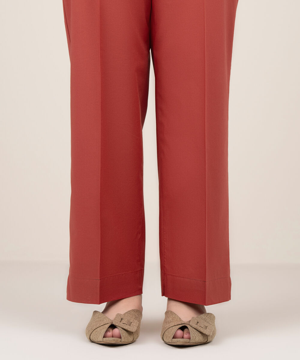 Women's RTW Cotton Solid Rust Straight Pants