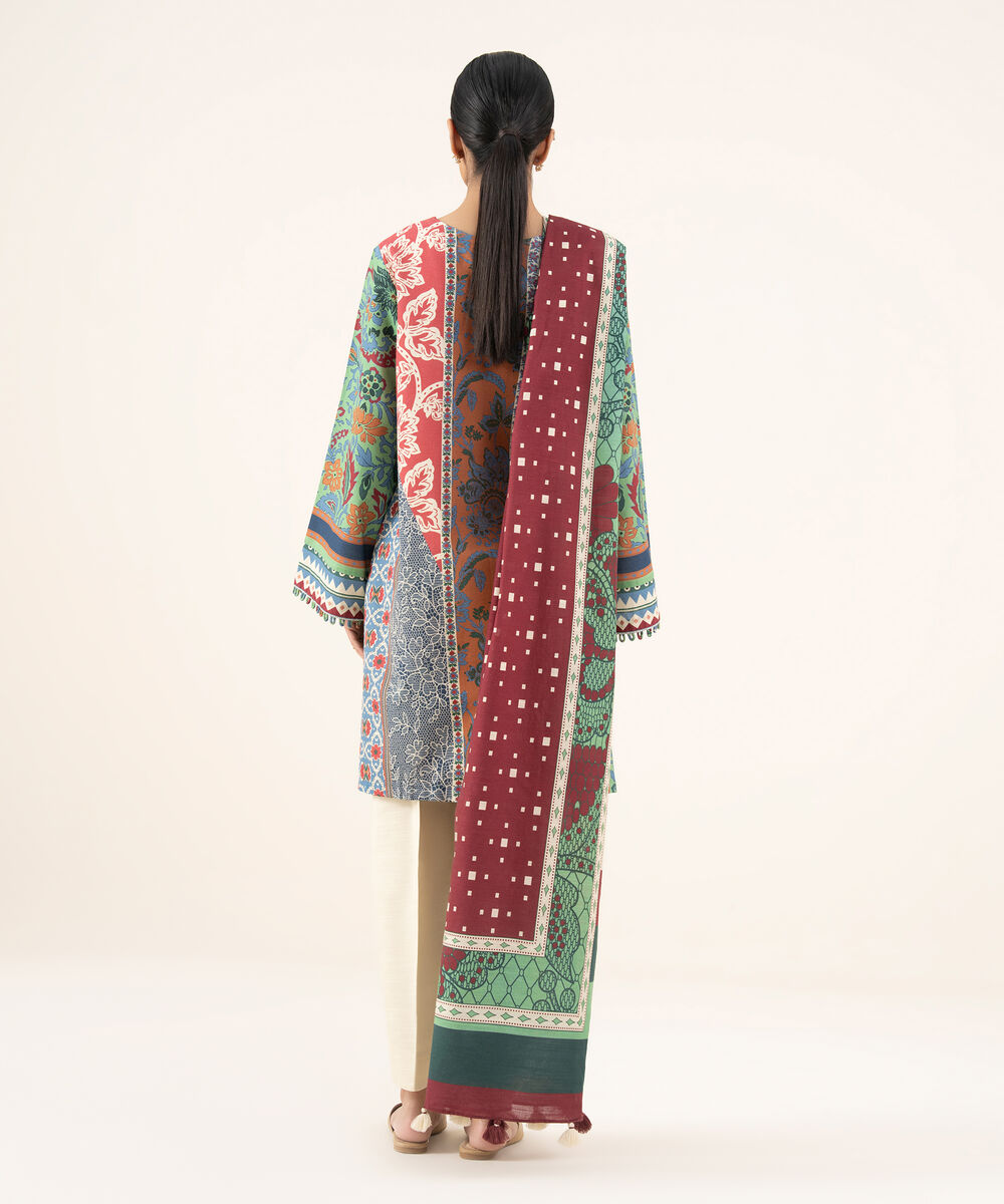 Women's Unstitched Light Khaddar Printed Multi 2 Piece Suit