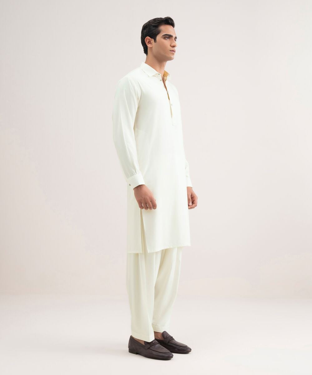 Men'S Stitched Light Cream Premium Wash And  Wear Suit