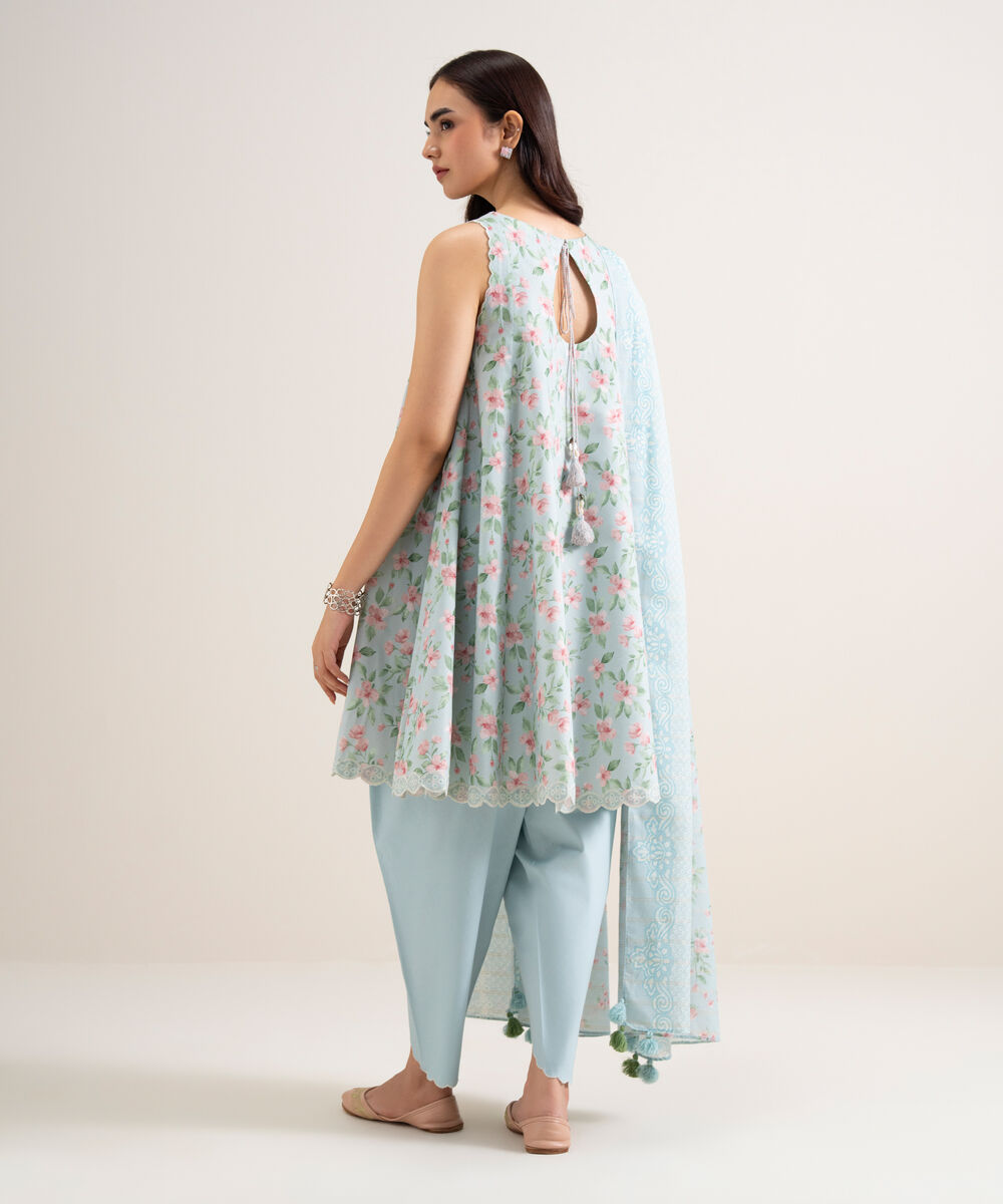 Women's Unstitched Zari Lawn Printed Blue
