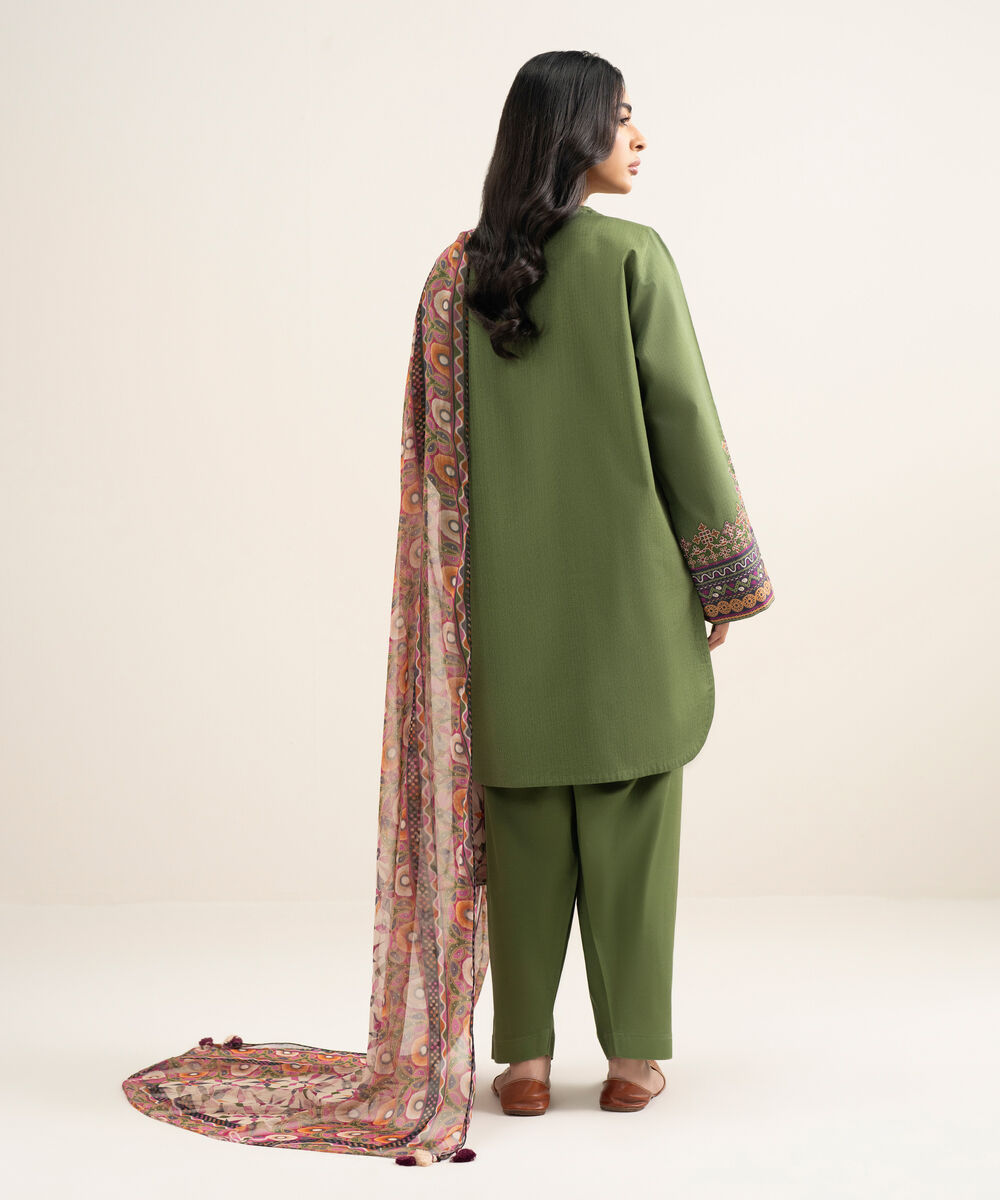 Women's Unstitched Lawn Embroidered Green 3 Piece Suit