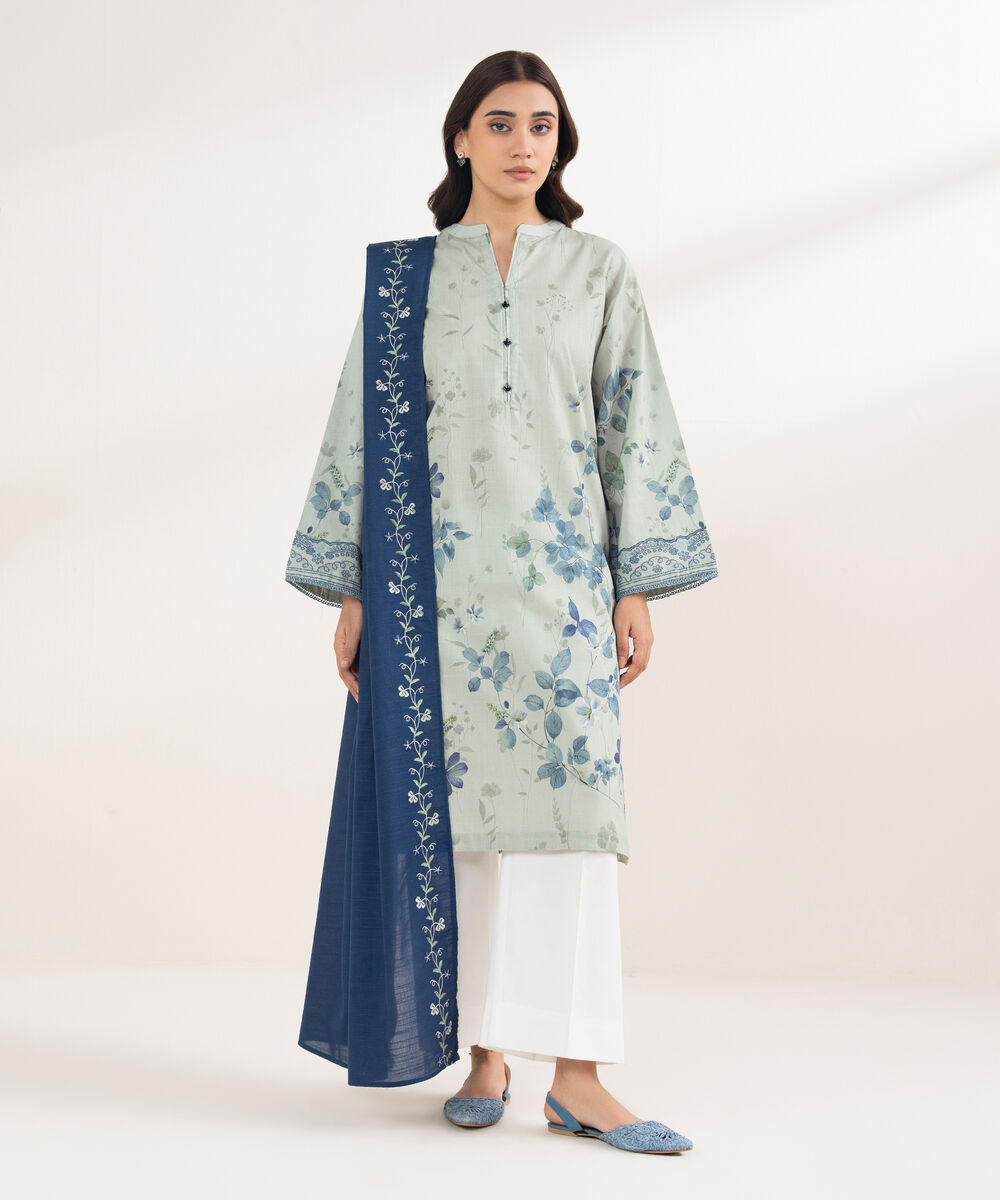 Women's RTW Cross Hatch Embroidered Blue 2 Piece Suit