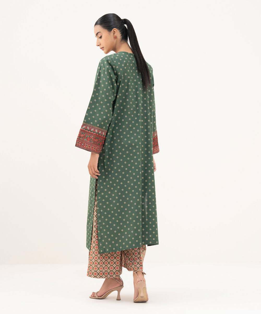 Women's RTW Cambric Green Embroidered A-Line Shirt