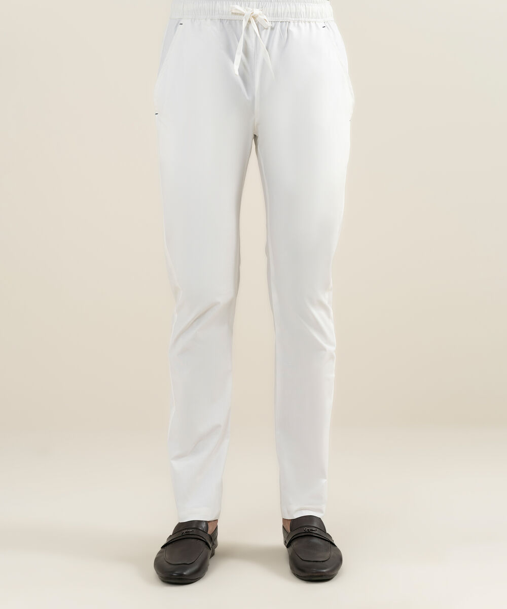 Men's white Lycra Cotton Trouser