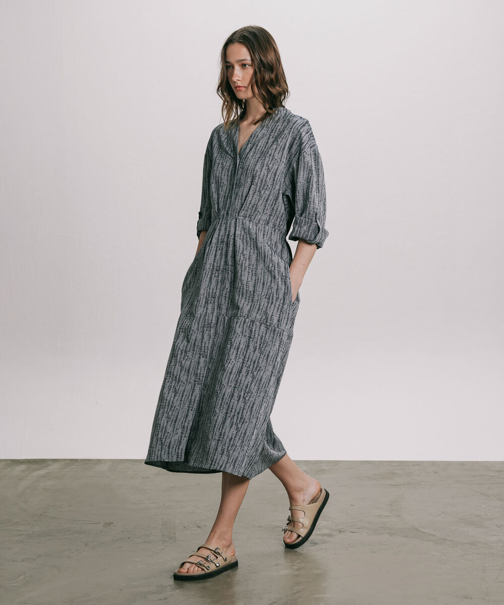 Women's Western Wear Blue Textured Denim Jacquard Dress