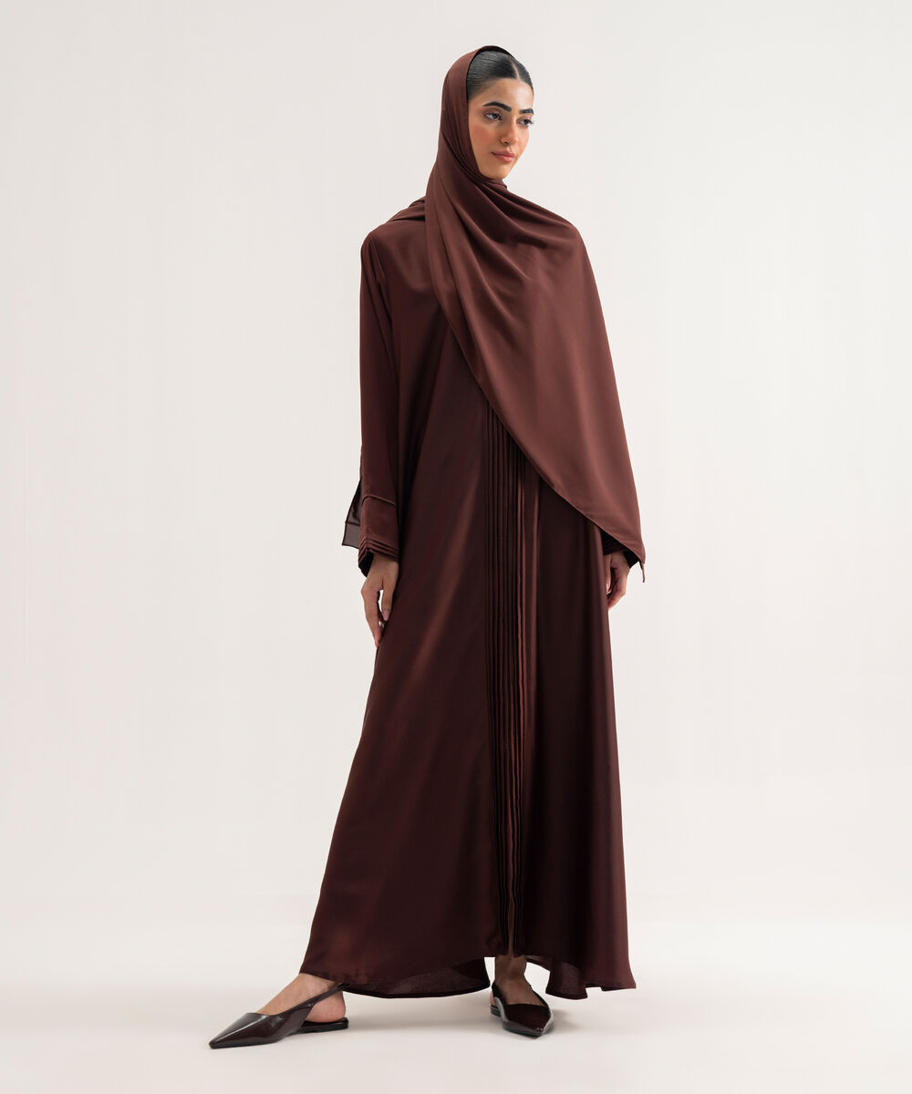 Women's Polyester Brown Regular Abaya Set