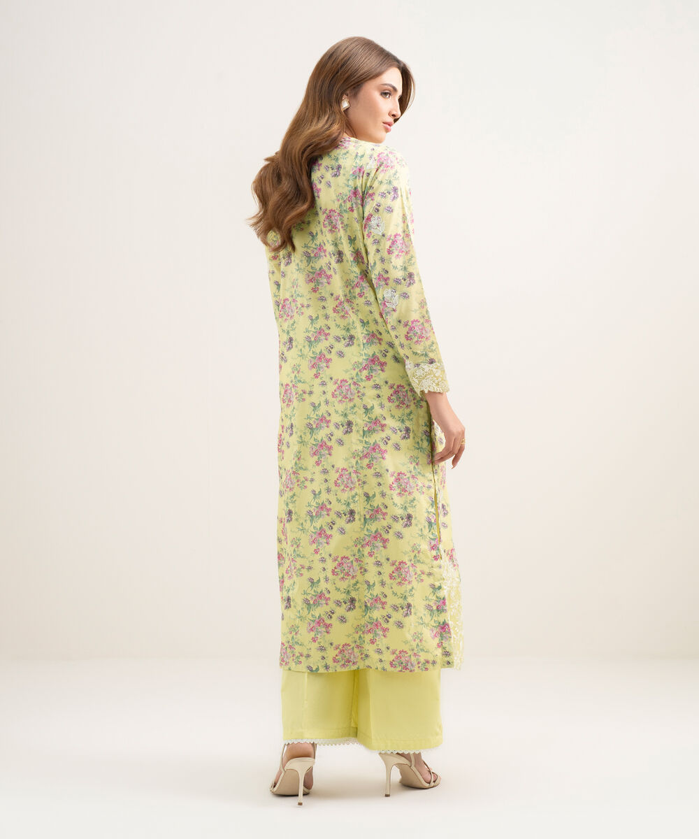 Women's RTW Lawn Embroidered Yellow A-Line Shirt