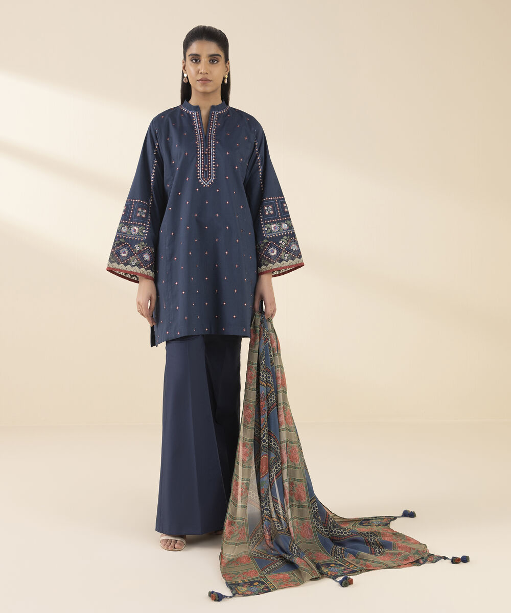 Unstitched Women's Blue Cross Hatch Shirt Dupatta