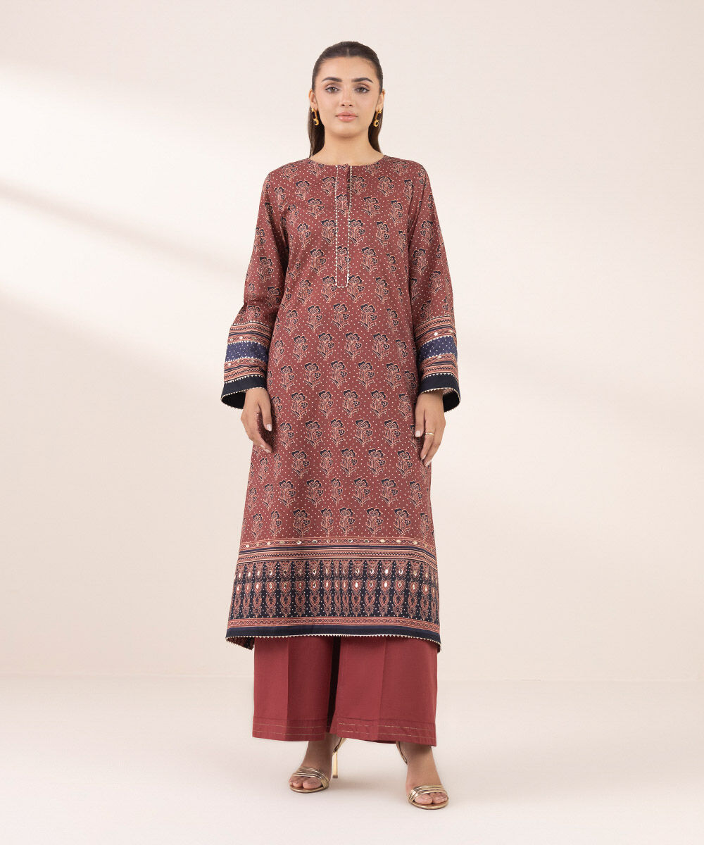 Women's RTW Lawn Red Printed A-Line Shirt