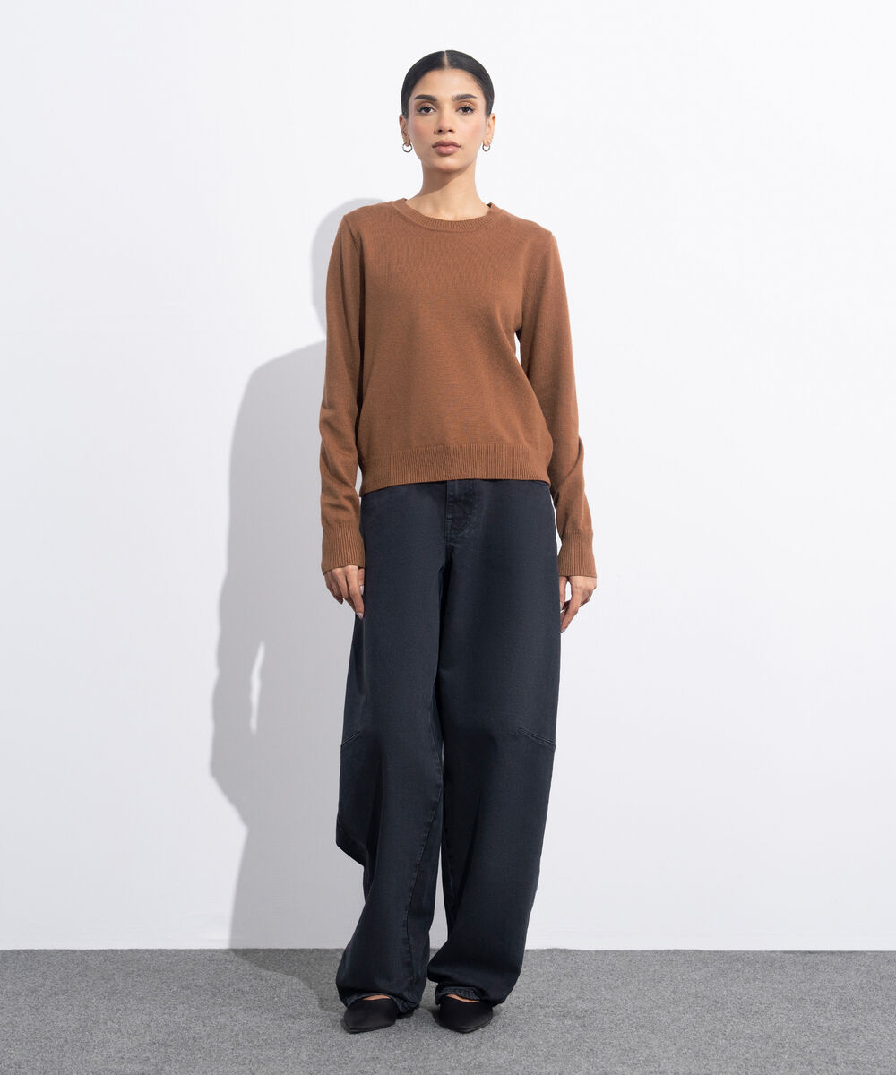 Women's Western Wear Rust Orange Slim-Fit Knit Sweater