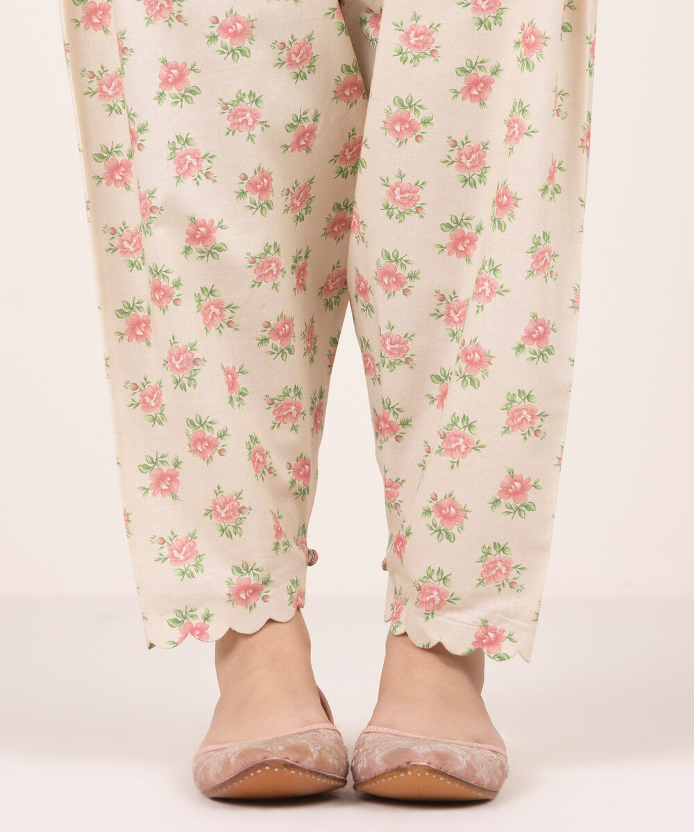 Women's RTW Lawn Printed Cream White Shalwar