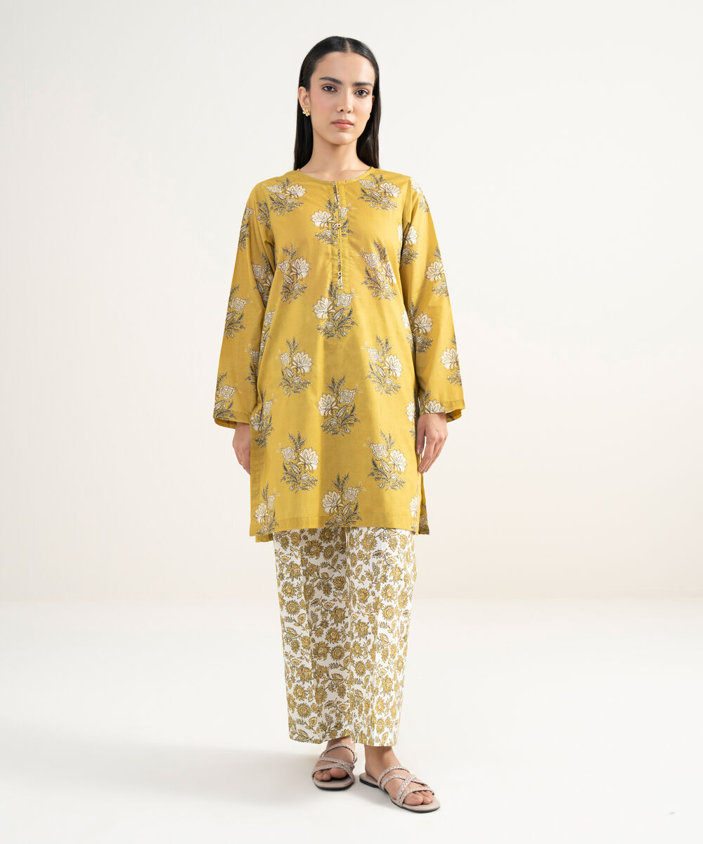 Women's RTW Lawn Printed Yellow Straight Shirt