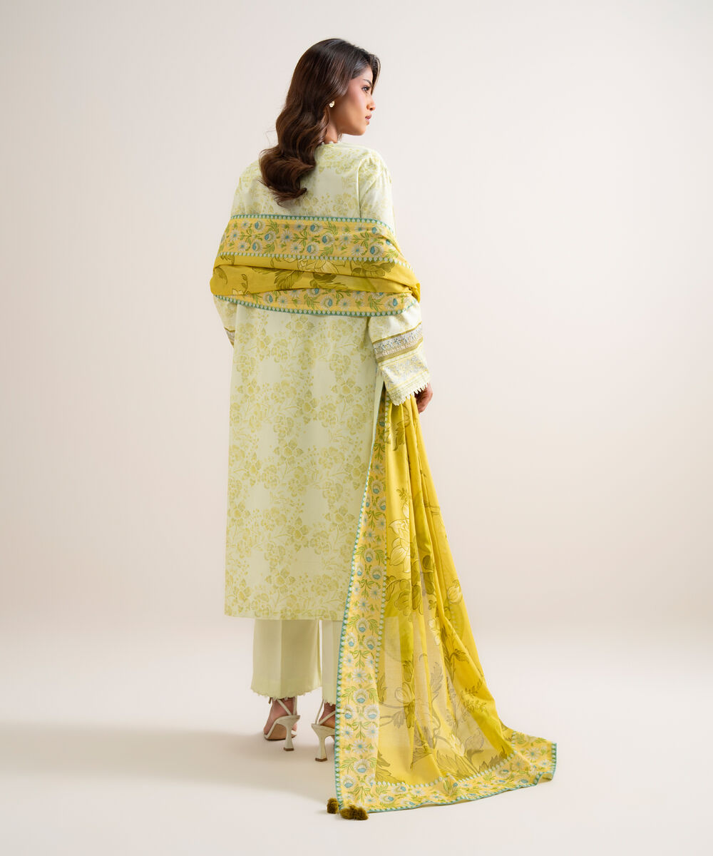 Women's Unstitched Lawn Embroidered Yellow  3 Piece Suit