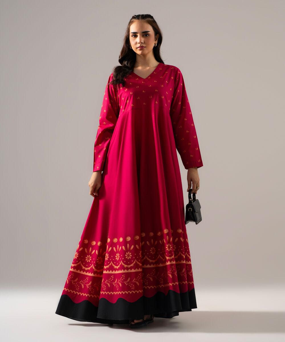 Women's RTW Poplin Printed Pink Dress