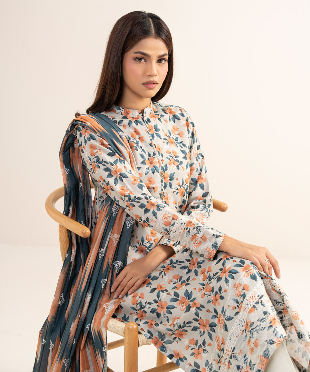 Women's Unstitched Lawn Printed Multi 3 Piece Suit