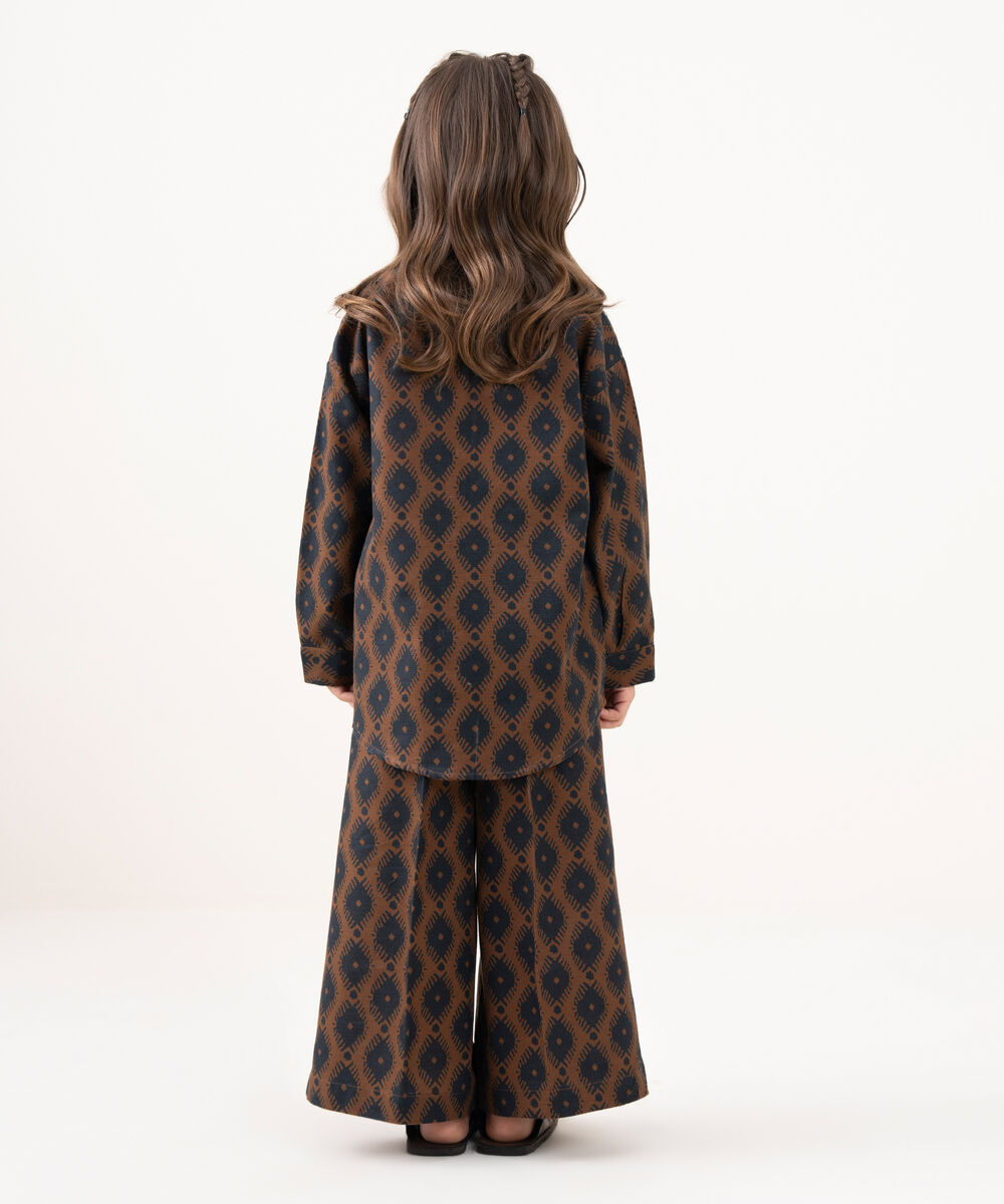 Girl's Light Khaddar Printed Brown 2 Piece Suit