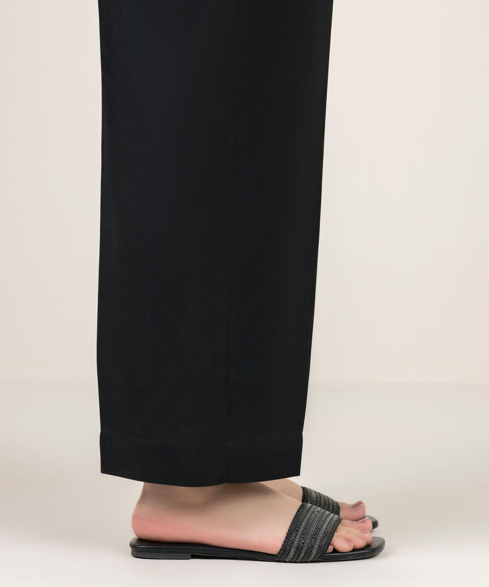 Women's RTW Cambric Solid Black Straight Pants