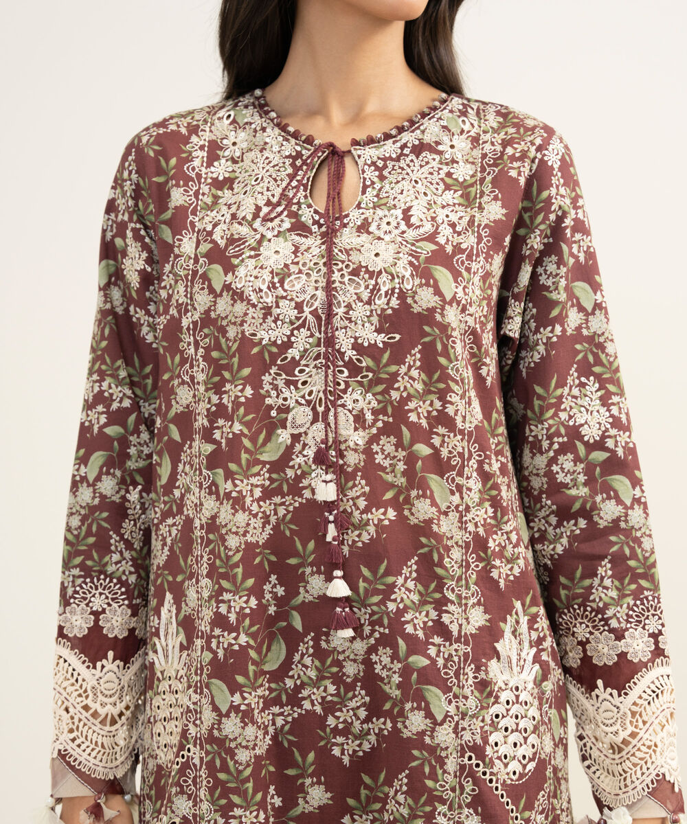 Women's Unstitched Lawn Embroidered Red 3 Piece Suit