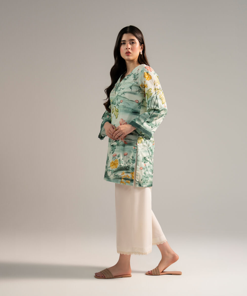 Women's RTW Lawn Printed Green 2 Piece Suit
